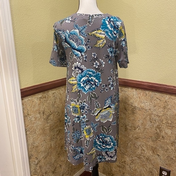 Loft NWT Outlet Size Medium Stretchy Dress Gray Teal Yellow Flowers Floral New - Picture 4 of 7
